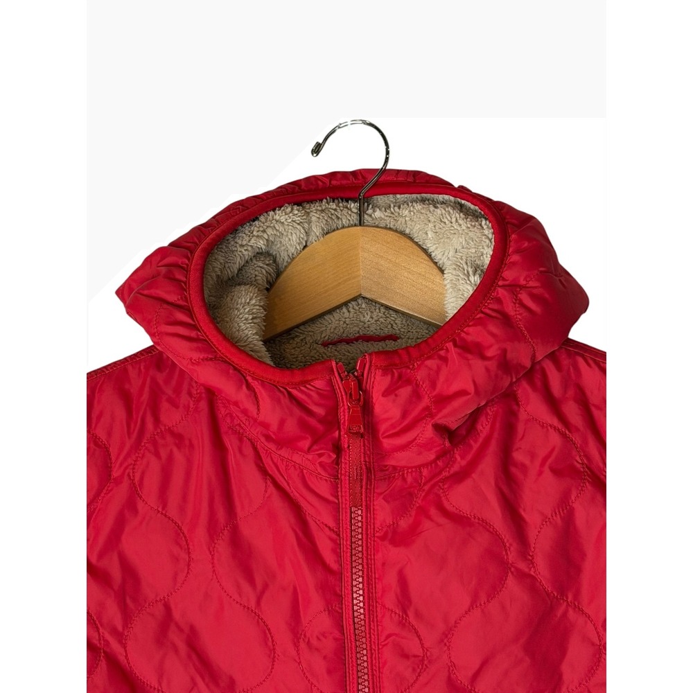Uniqlo Quilted Puffer Jacket Women Small Red Fleece Lined Hooded Gorpcore - Picture 6 of 11